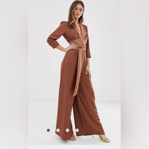 Plunge tux jumpsuit in brown
